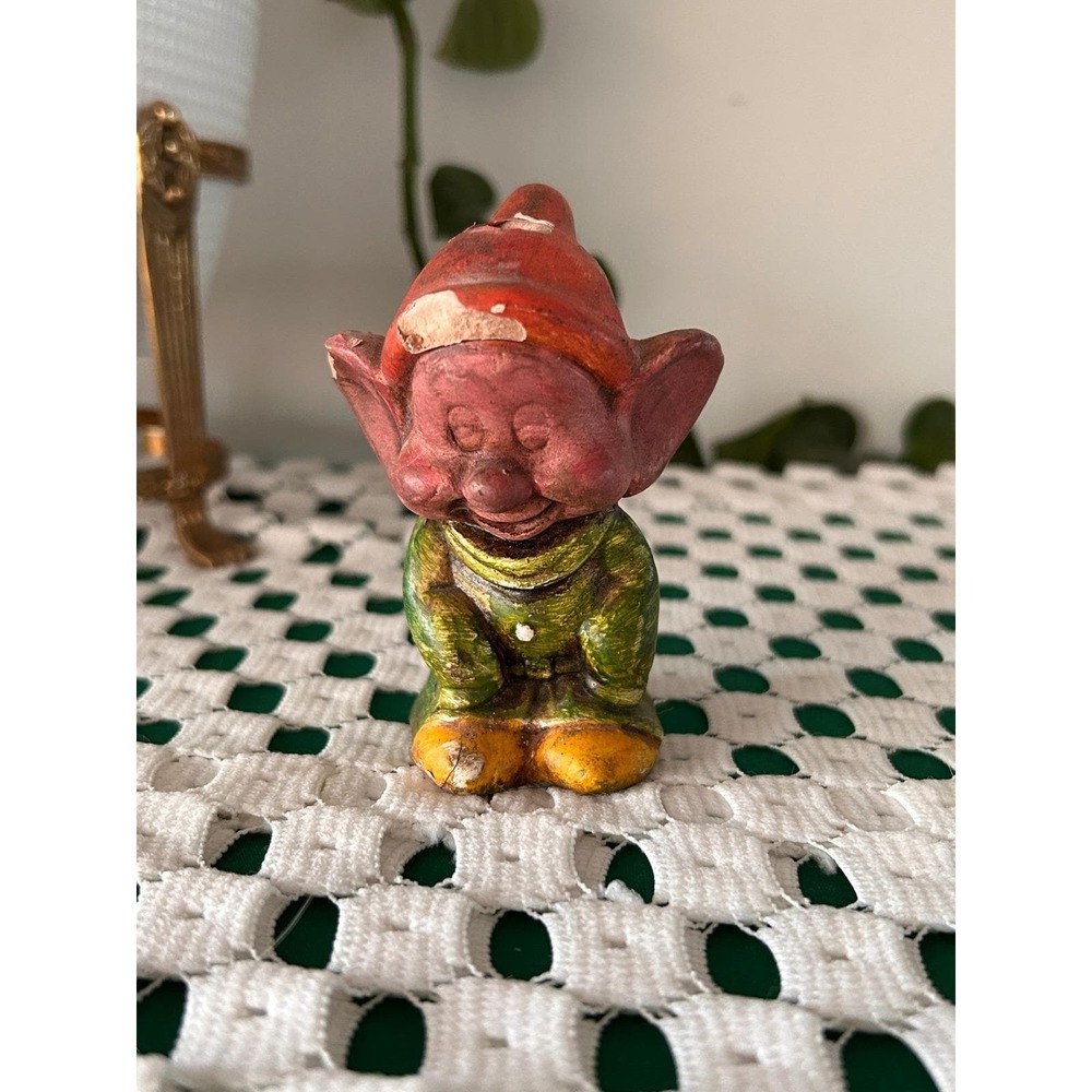 Vintage Disney Dopey Dwarf Figurine Distressed Cottagecore Gnome Shelf Decor
